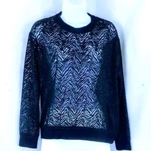 The Kooples Womens Top Sheer Mesh Tiger Stripe Lace Crewneck Jumper Size XS
